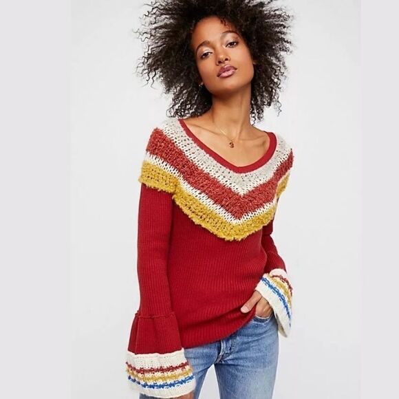 FREE PEOPLE FAYE’S SWIT RIBBED KNIT CUFF SWEATER - Picture 1 of 3